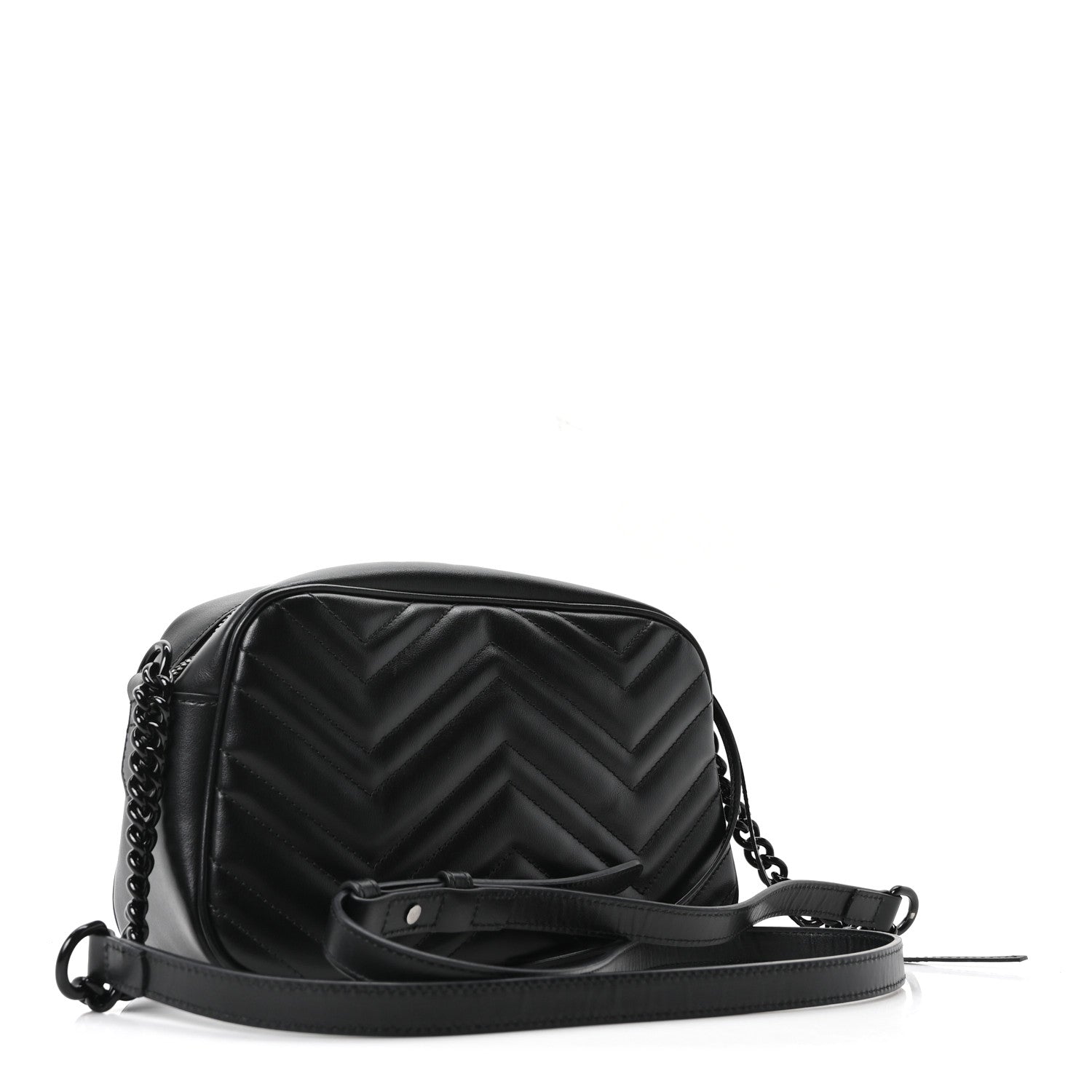 Gucci Calfskin Matelasse Monochrome Small GG Marmont Chain Shoulder Bag Black