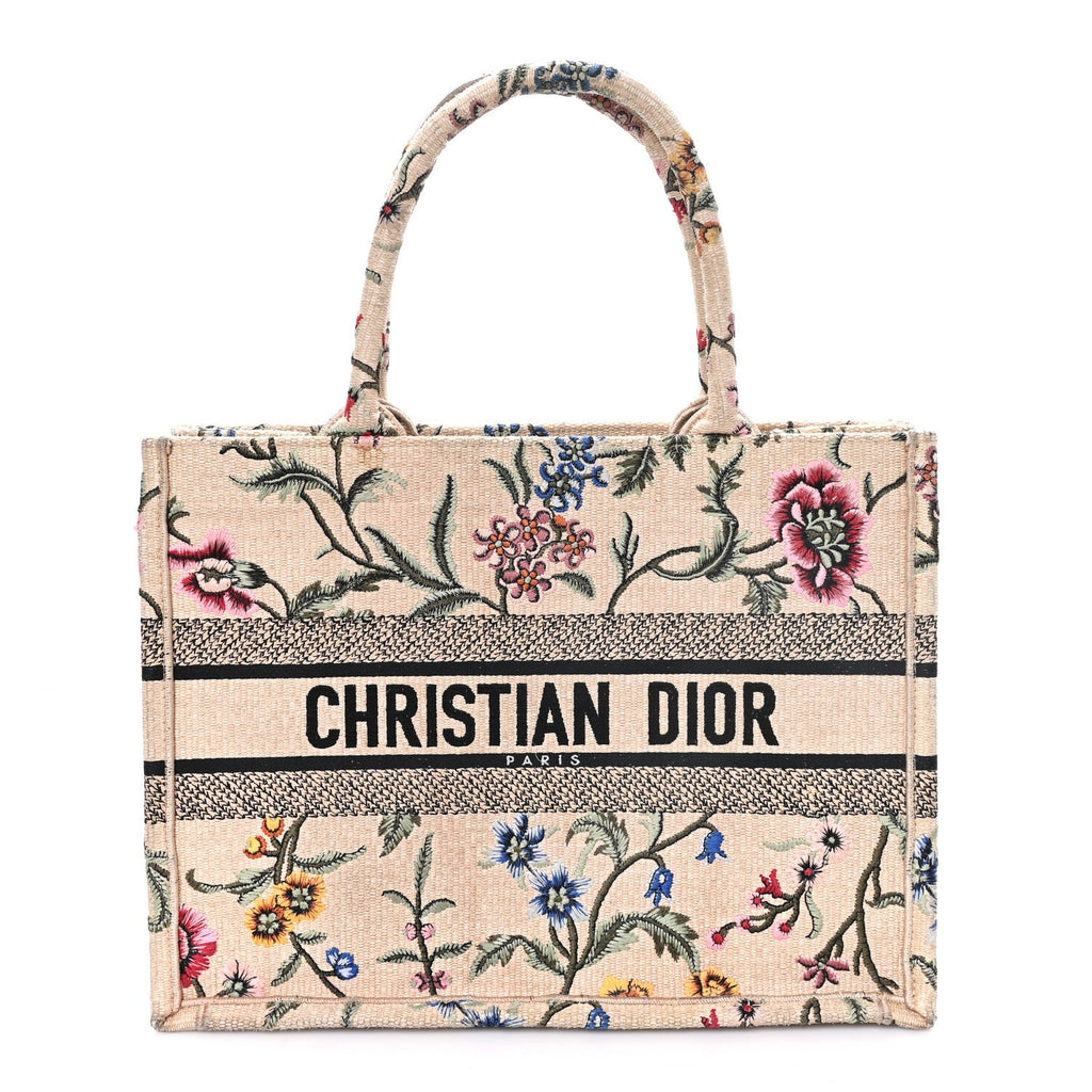 Dior Raffia Embroidered Petites Fleurs Medium Book Tote Natural