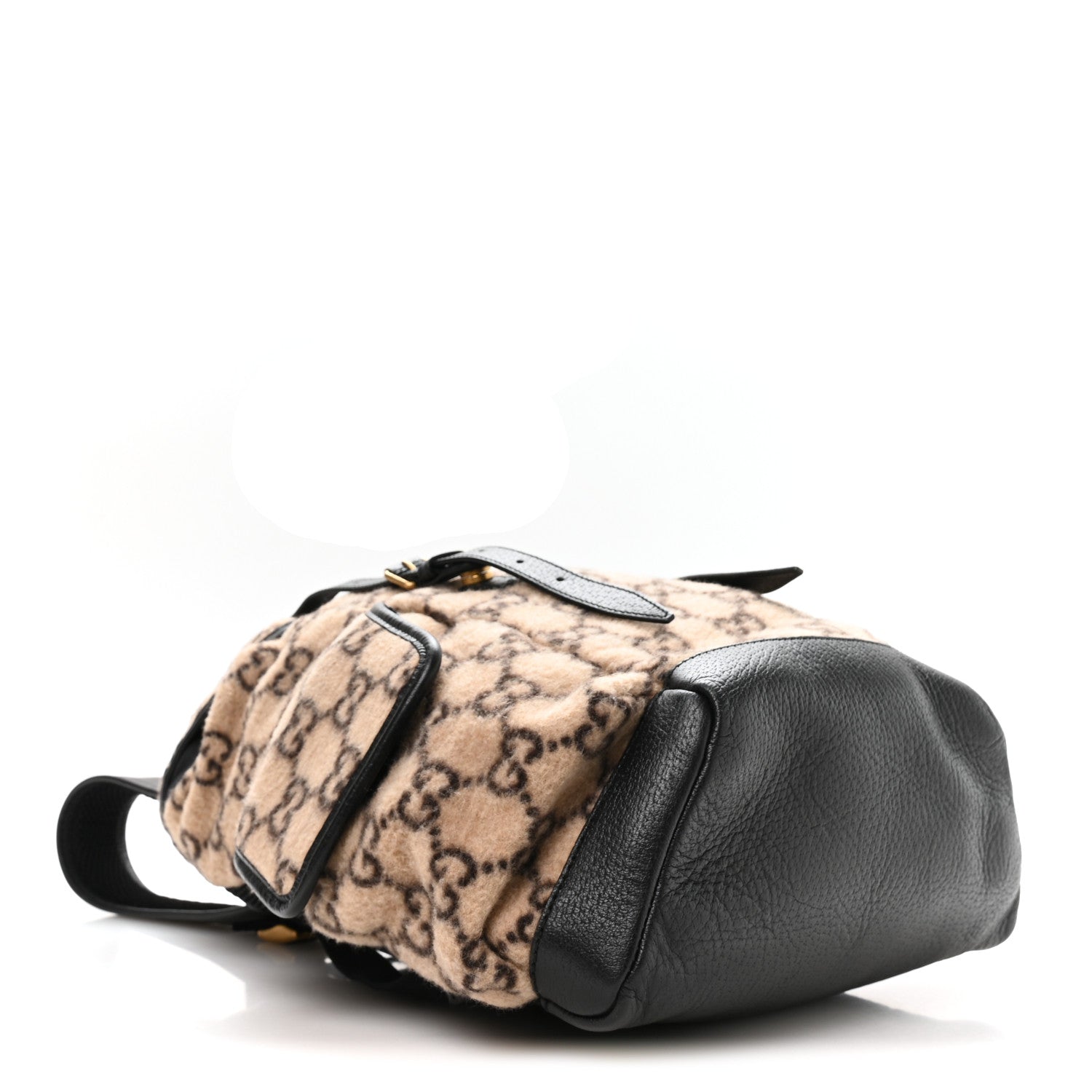 Gucci Covered Wool GG Monogram Small Double Buckle Backpack Beige Ebony Black