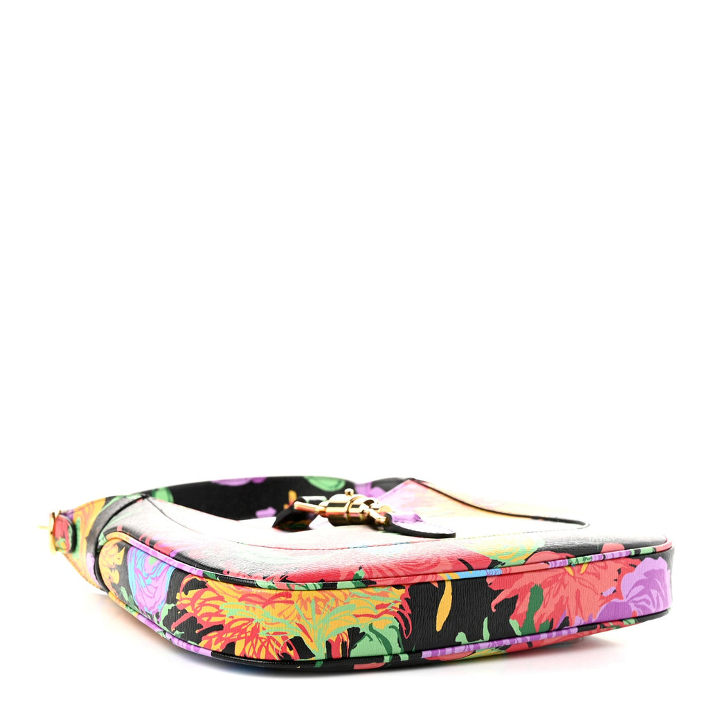 Gucci X KEN SCOTT New Shangai Calfskin Jenny Floral Print Small Jackie 1961 Hobo Black Pink