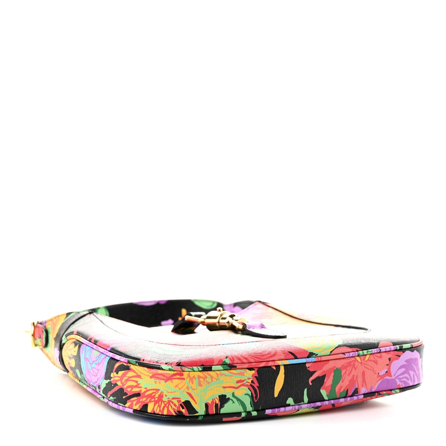 Gucci X KEN SCOTT New Shangai Calfskin Jenny Floral Print Small Jackie 1961 Hobo Black Pink