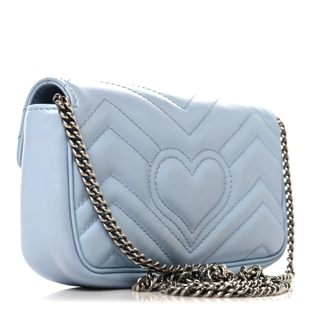 Gucci Calfskin Matelasse Super Mini GG Marmont Shoulder Bag Porcelain Light Blue