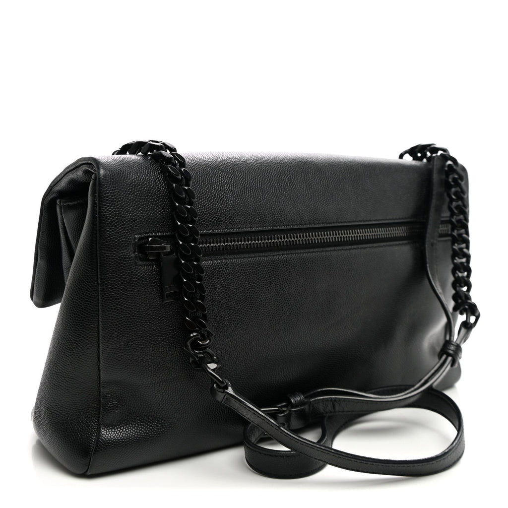 Saint Laurent Grain De Poudre Medium West Hollywood Monogram Fold-Over Black