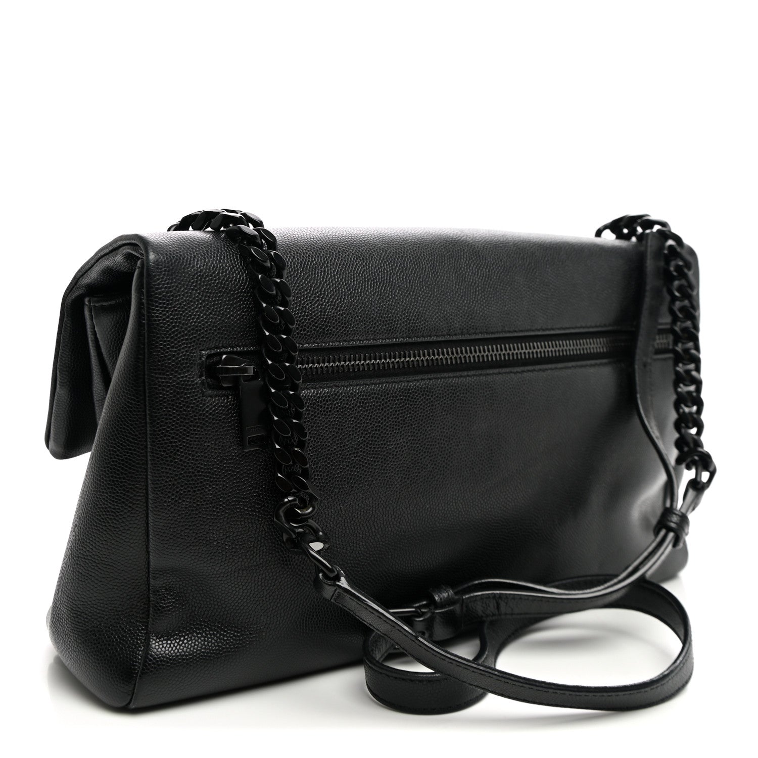 Saint Laurent Grain De Poudre Medium West Hollywood Monogram Fold-Over Black