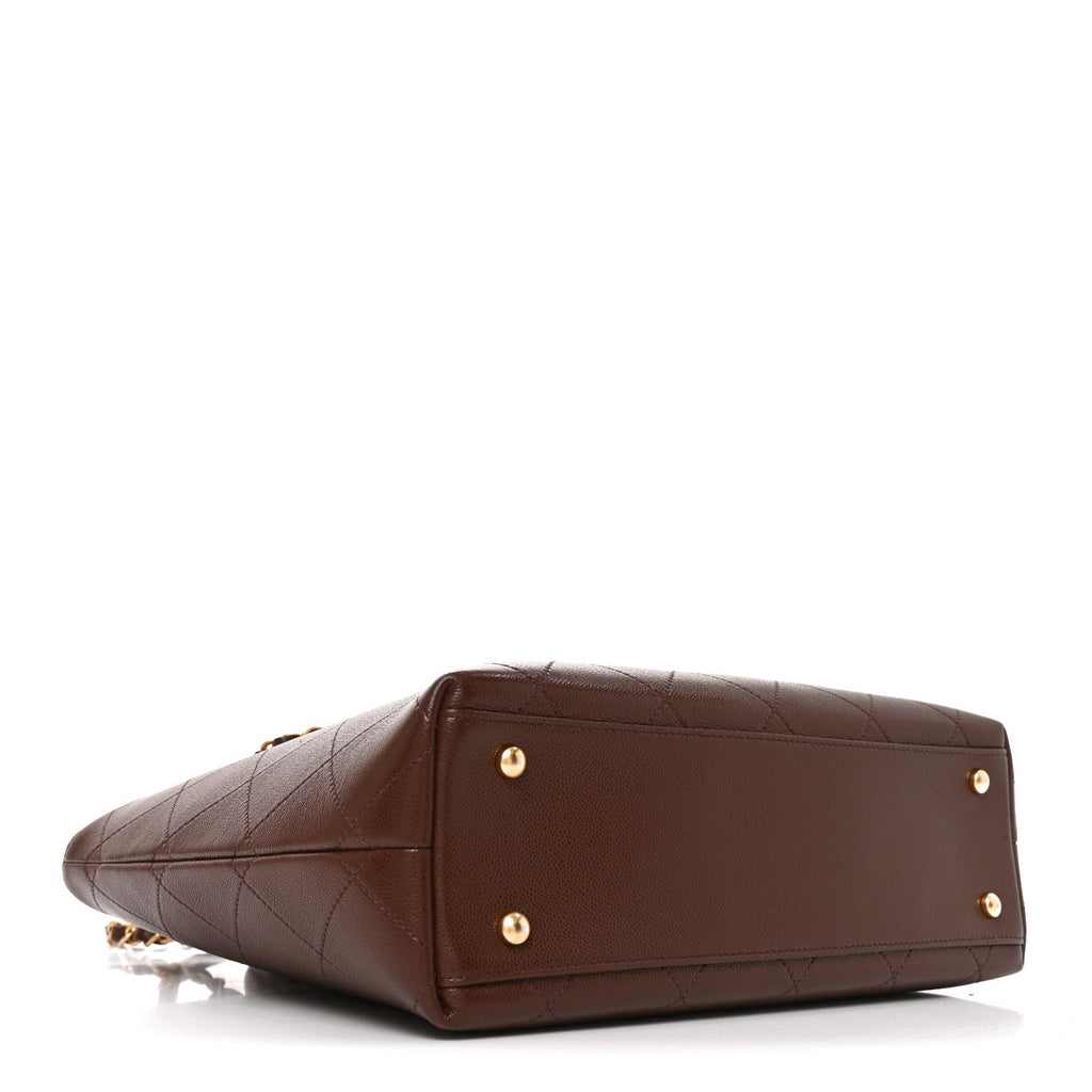 Chanel Grained Calfskin Stitched Small Shopping Tote Dark Brown