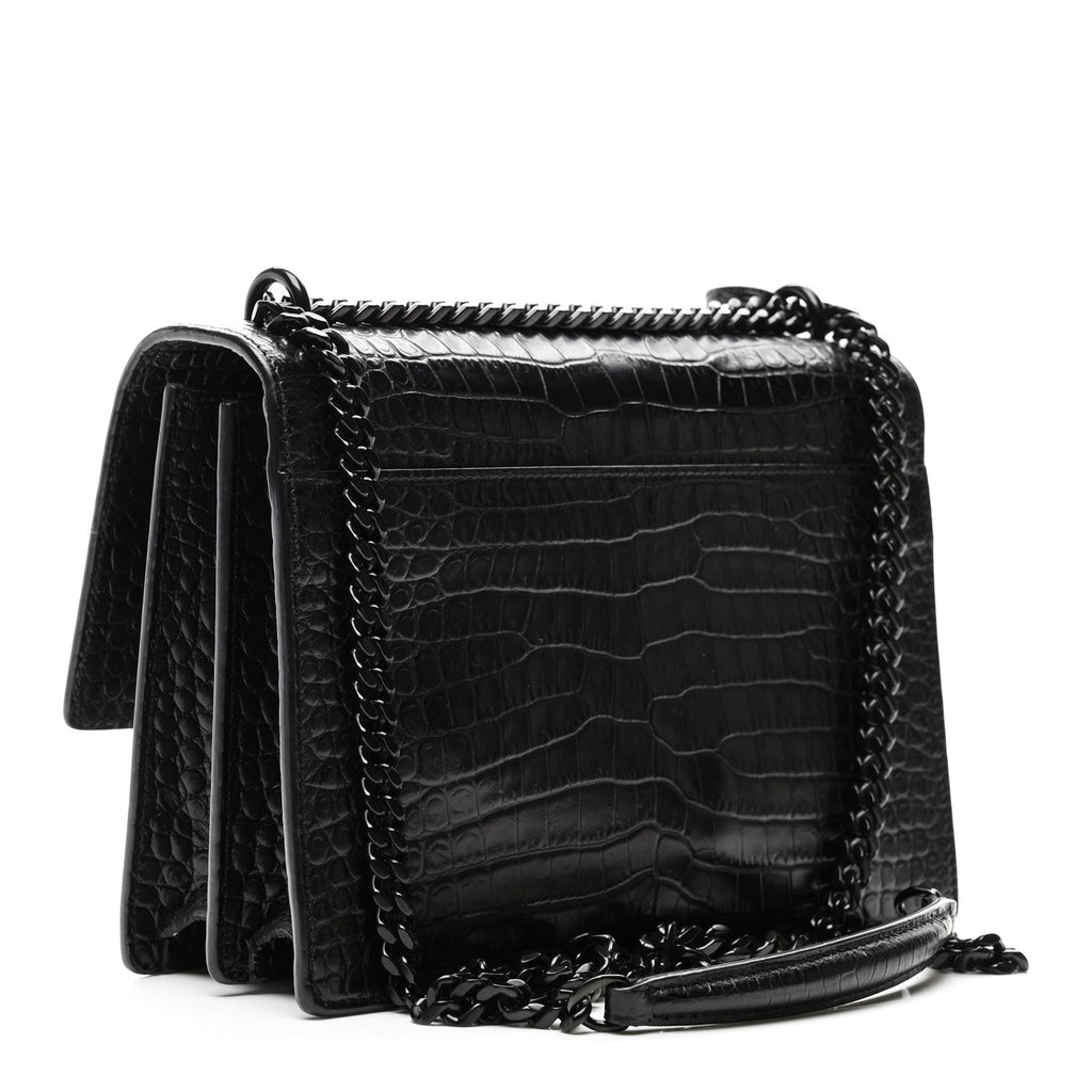 Saint Laurent Calfskin Crocodile Embossed Medium Monochrome Monogram Sunset Black