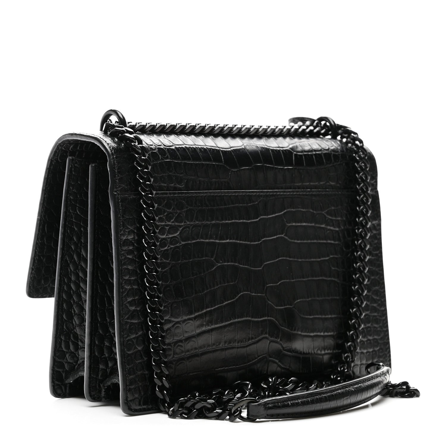 Saint Laurent Calfskin Crocodile Embossed Medium Monochrome Monogram Sunset Black