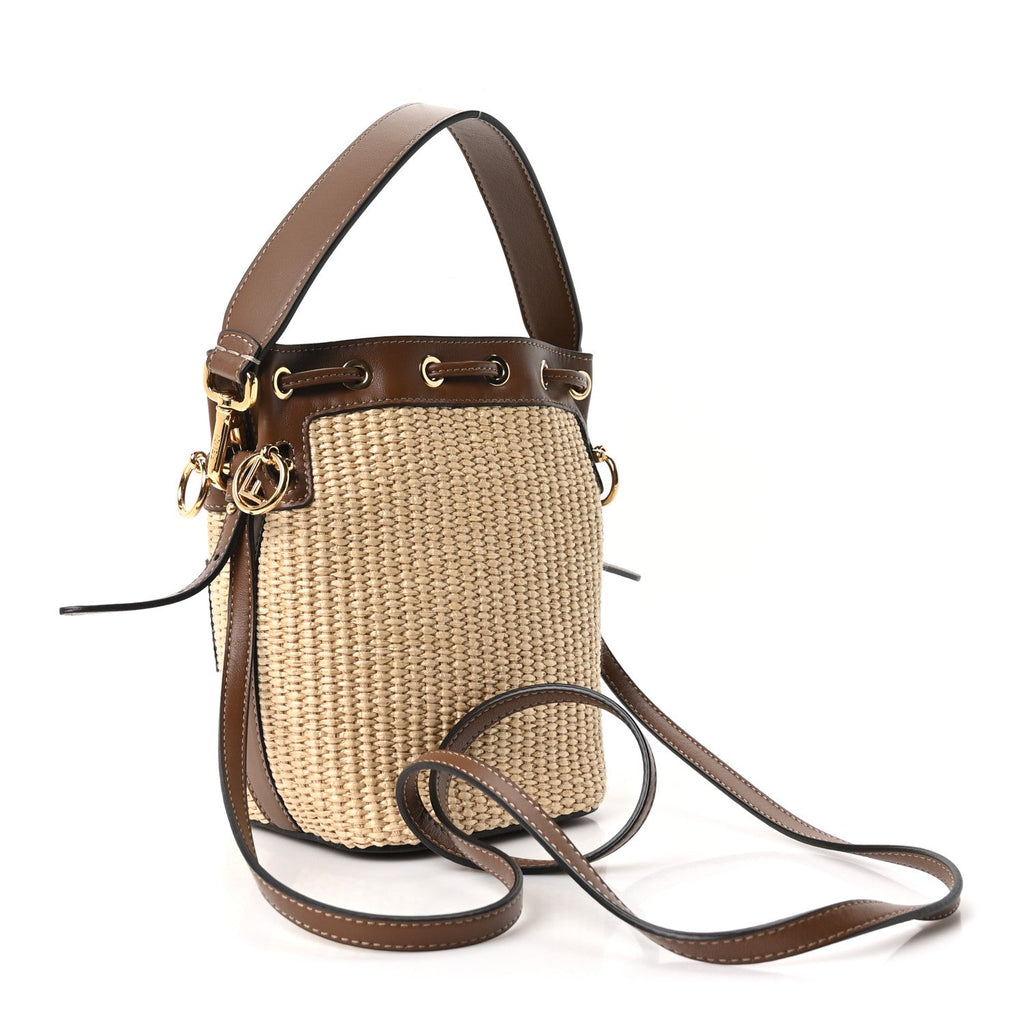 Fendi Straw F is Fendi Logo Crochet Mini Mon Tresor Bucket Bag Naturale Black