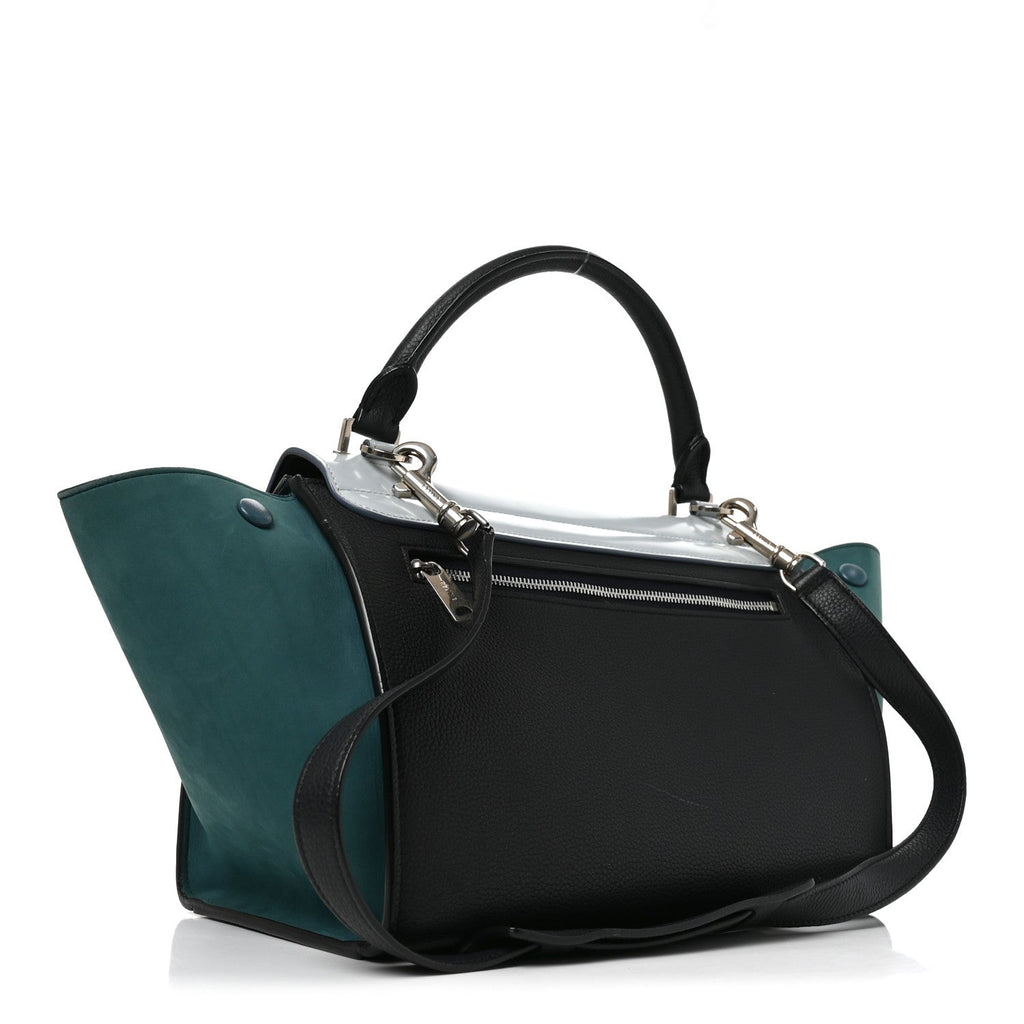 Celine Spazzolato Calfskin Nubuck Small Tri-color Trapeze Blue