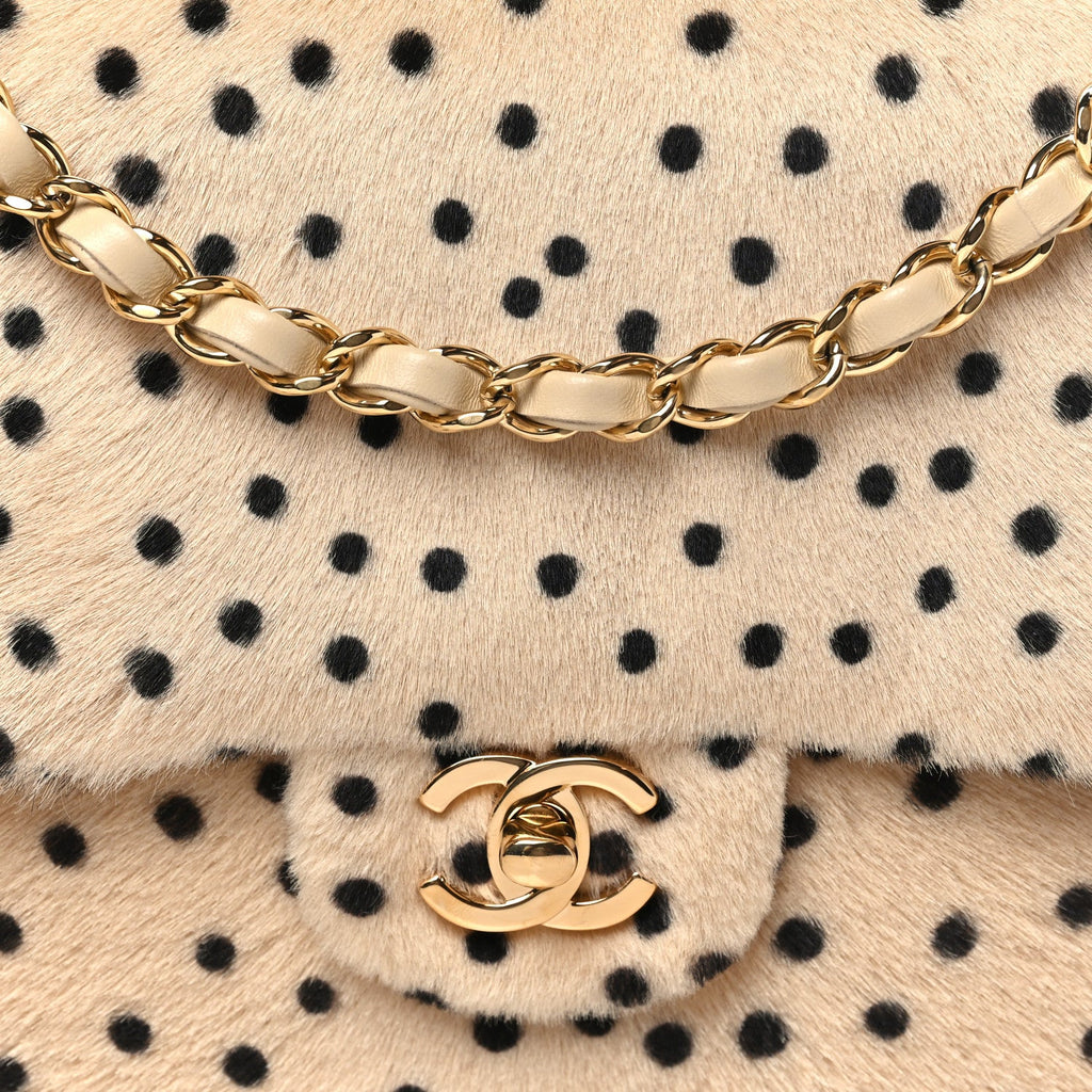 Chanel Pony Hair Cheetah Printed Flap Light Beige Black detail view