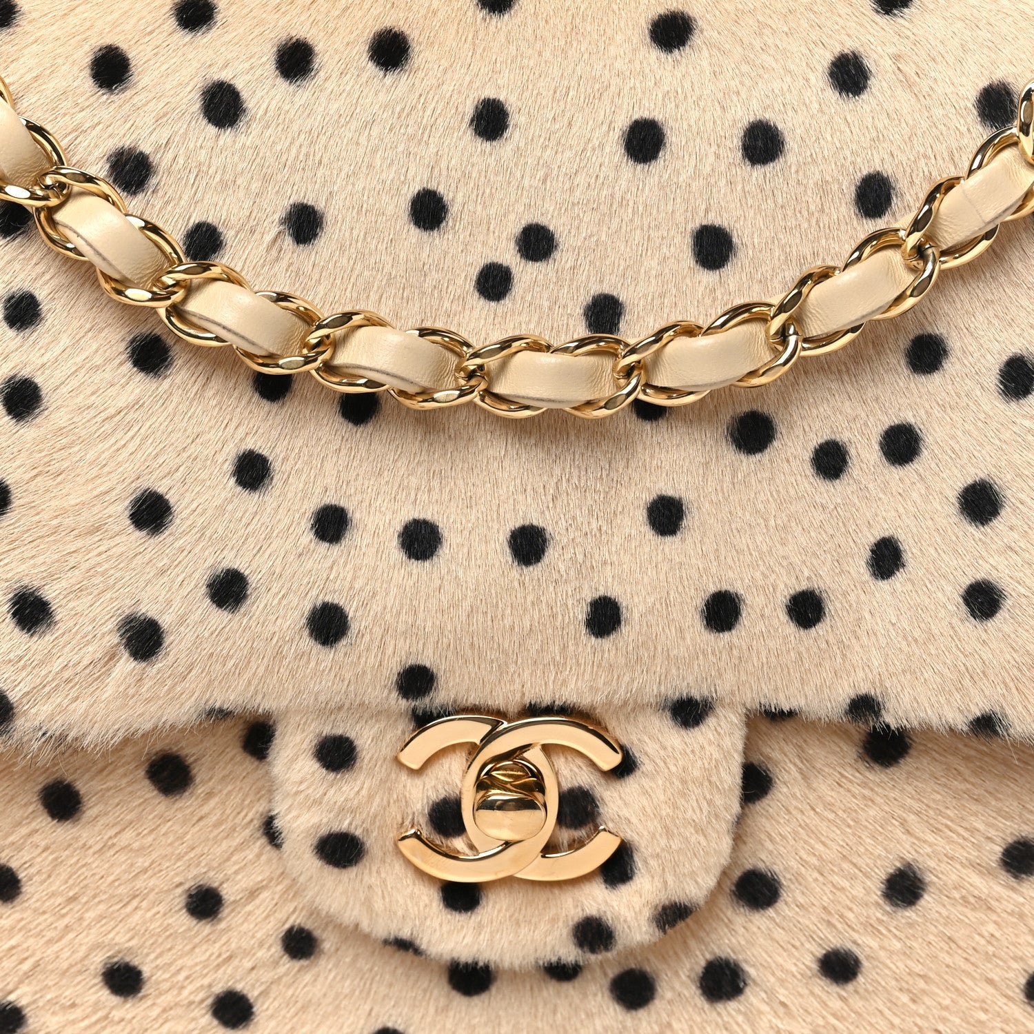 Chanel Pony Hair Cheetah Printed Flap Light Beige Black detail view