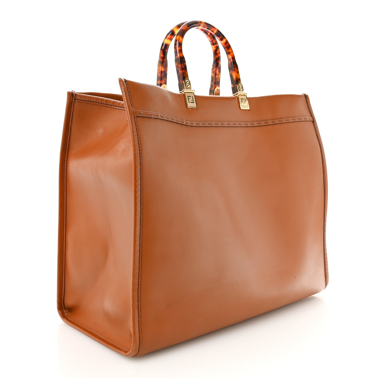 Fendi Vitello King Plexiglass Large Fendi Sunshine Shopper Tote Cuoio