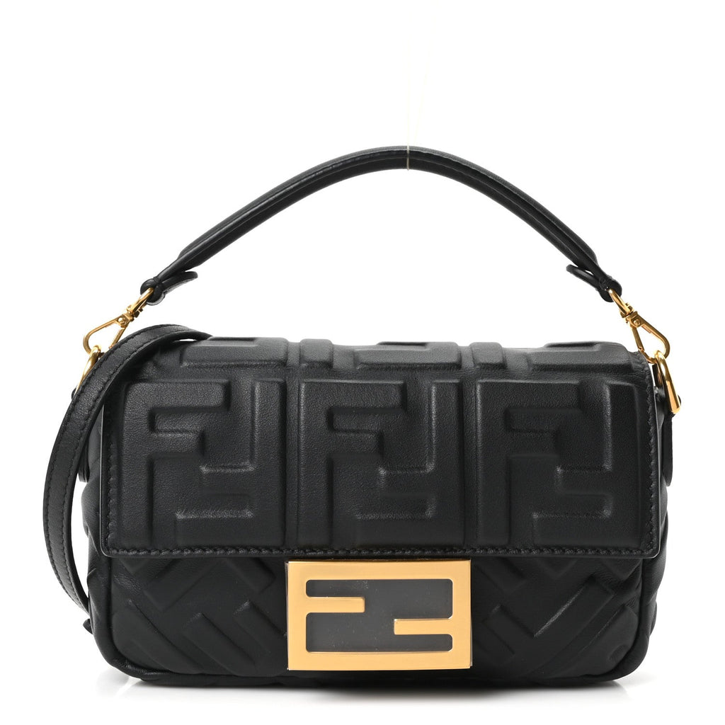 Fendi Nappa FF 1974 Embossed Mini Baguette Black