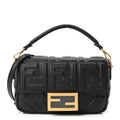 Fendi Nappa FF 1974 Embossed Mini Baguette Black