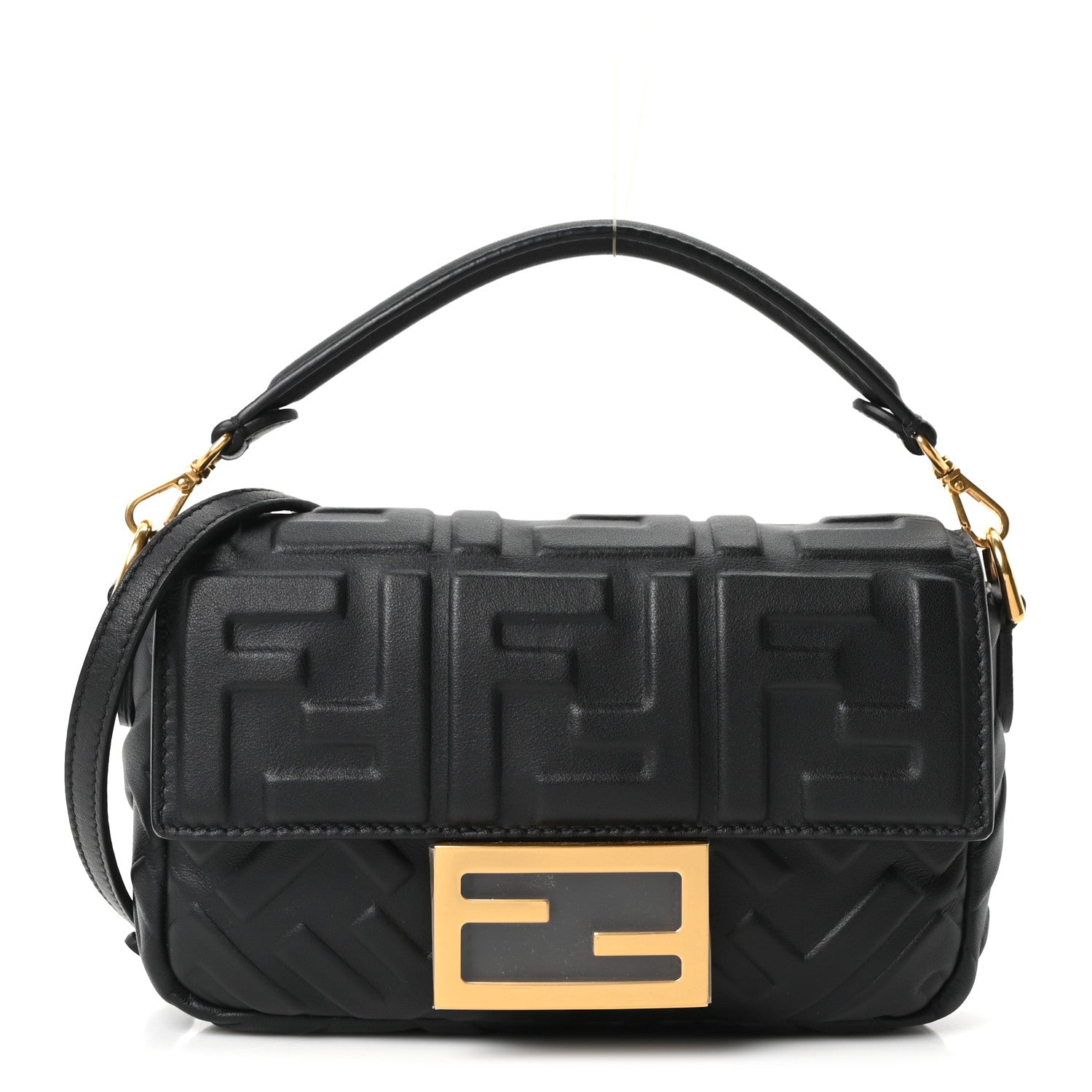 Fendi Nappa FF 1974 Embossed Mini Baguette Black