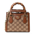Gucci New Canvas Charisma Calfskin Crystal GG Monogram Mini Diana Tote Bag Camel Ebony