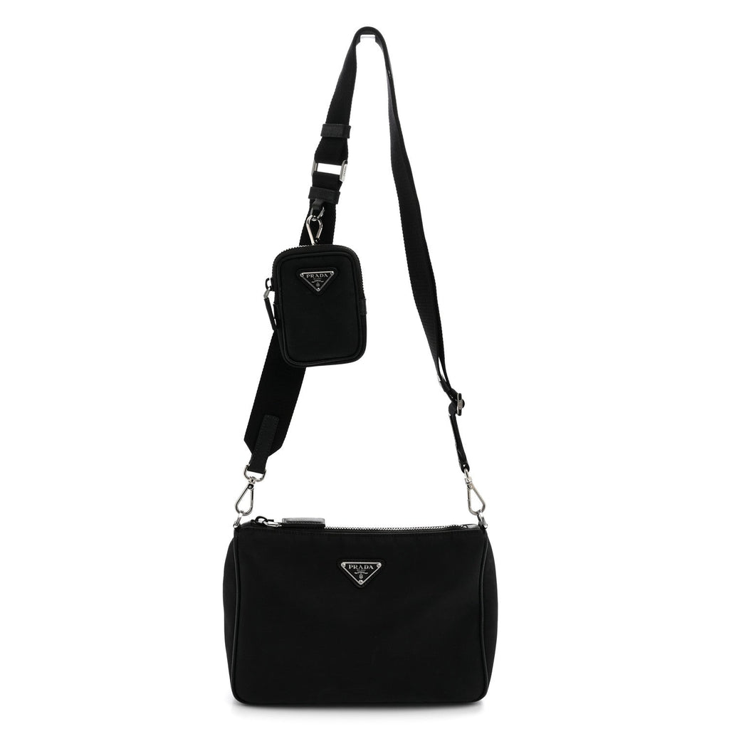 Prada Re-Nylon Saffiano Pocket Zippered Shoulder Bag Black