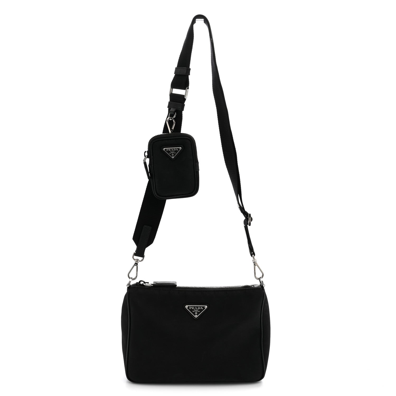 Prada Re-Nylon Saffiano Pocket Zippered Shoulder Bag Black
