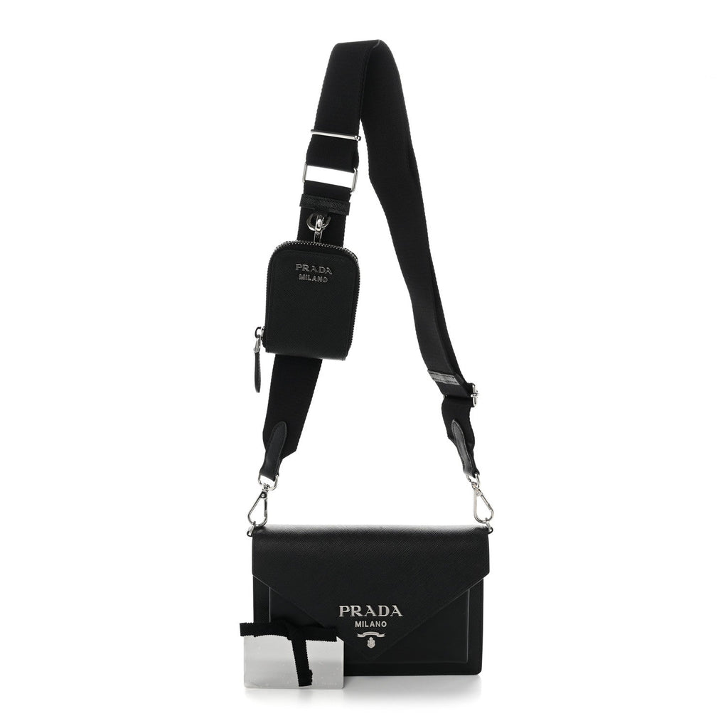 Prada Saffiano City Calf Mini Envelope Bag Black