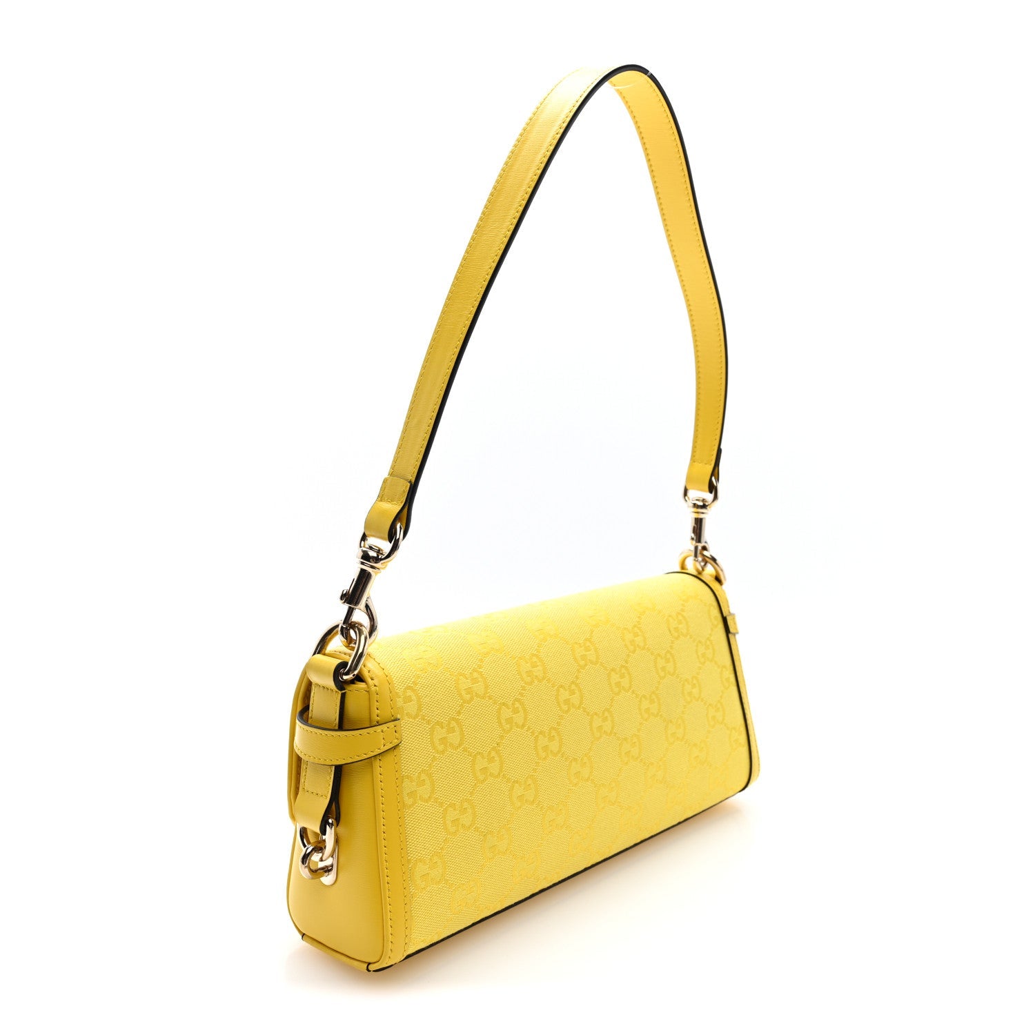 Gucci GG Monogram Textured Dollar Calfskin Small Luce Shoulder Bag Yellow Yellow