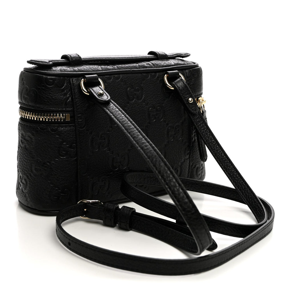 Gucci GG Calfskin Embossed Emblem Super MIni Crossbody Bag Black