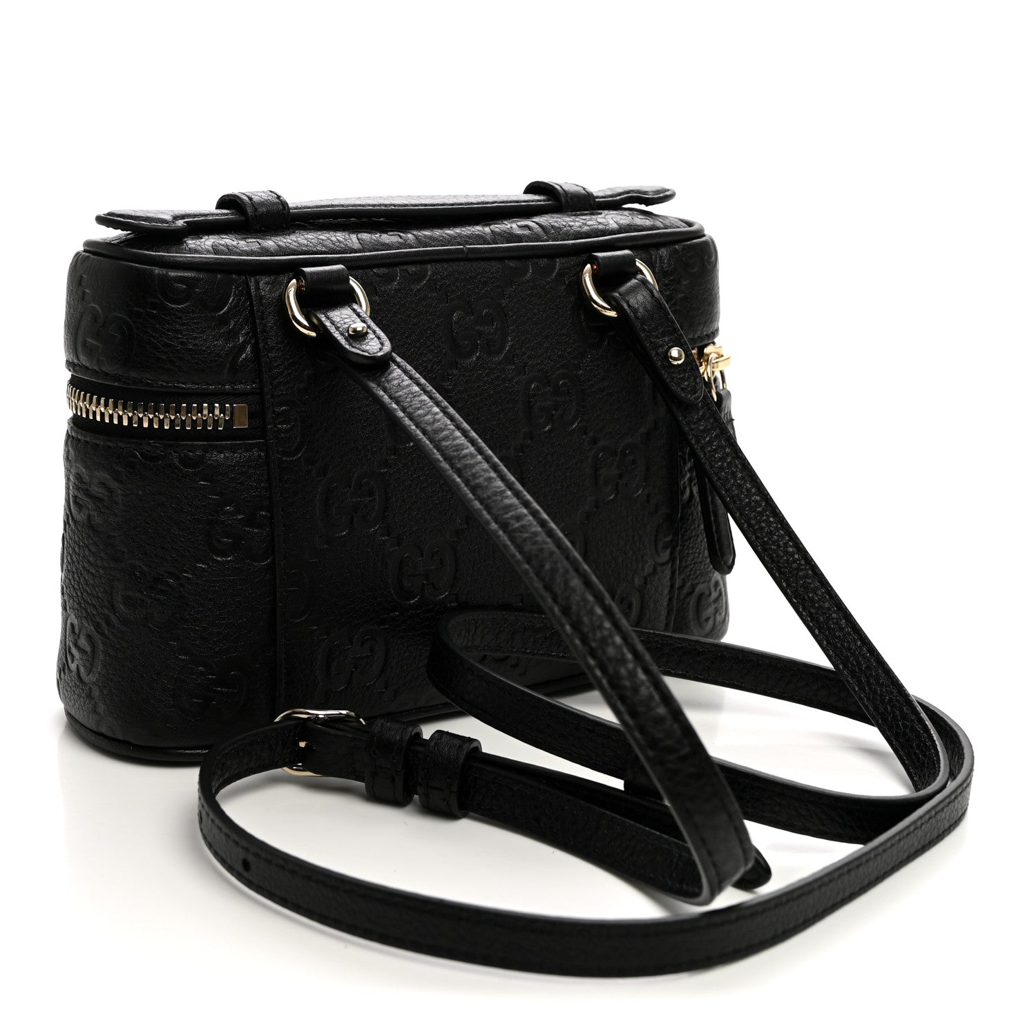 Gucci GG Calfskin Embossed Emblem Super MIni Crossbody Bag Black