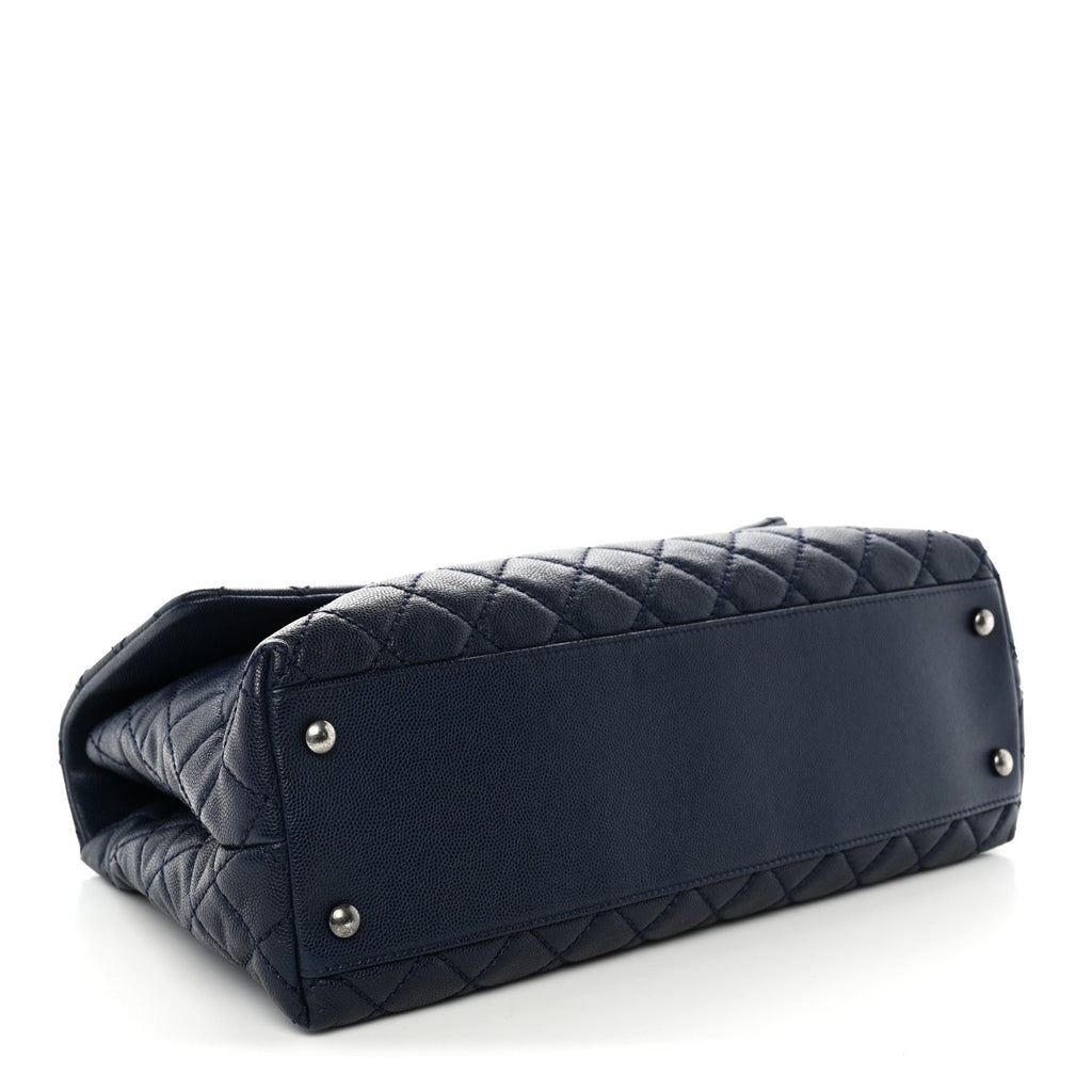 Chanel Caviar Quilted Medium Coco Handle Flap Navy Blue