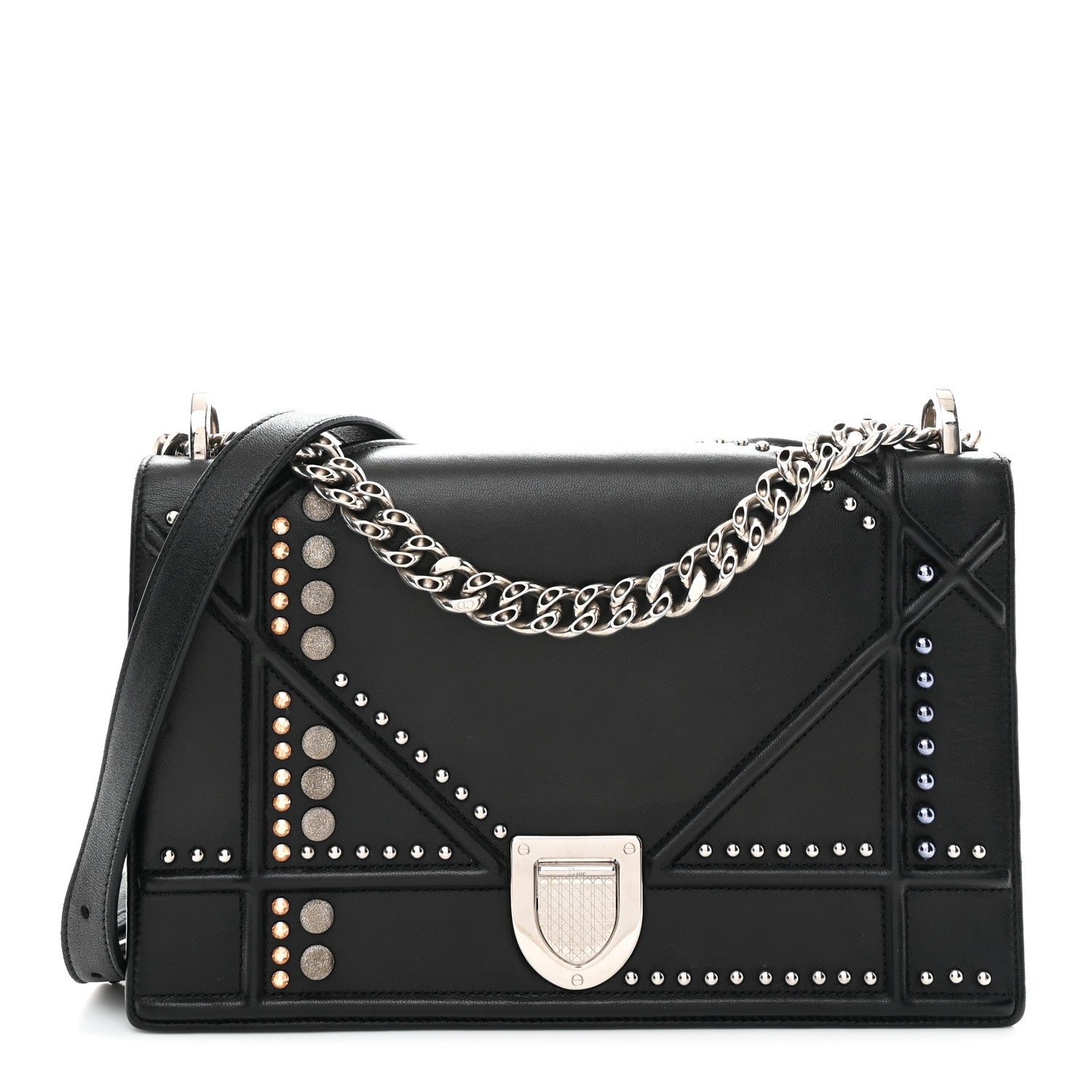 Dior Lambskin Multi Studded Medium Diorama Flap Bag Black