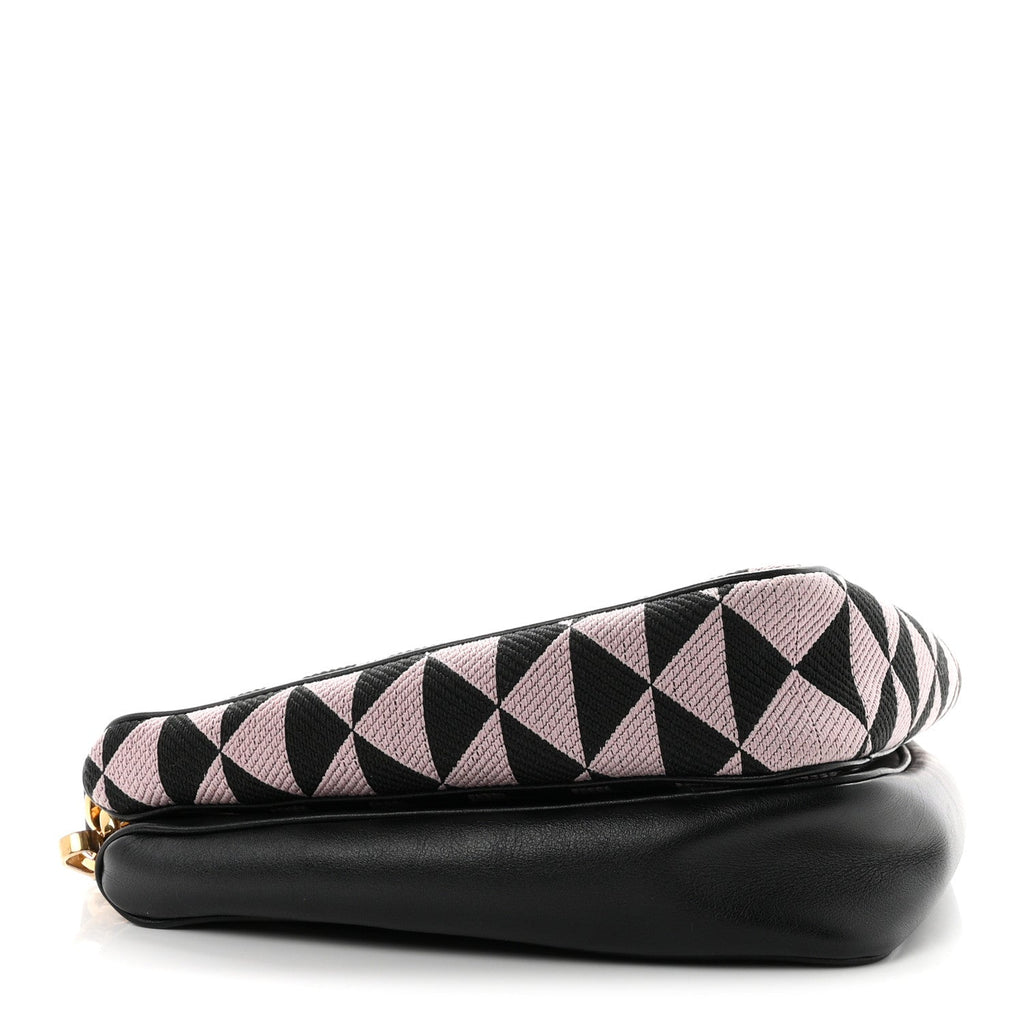 Prada Jacquard Calfskin Triangolo Symbole Embroidered Mini Triangle Double Bag Black Alabastro
