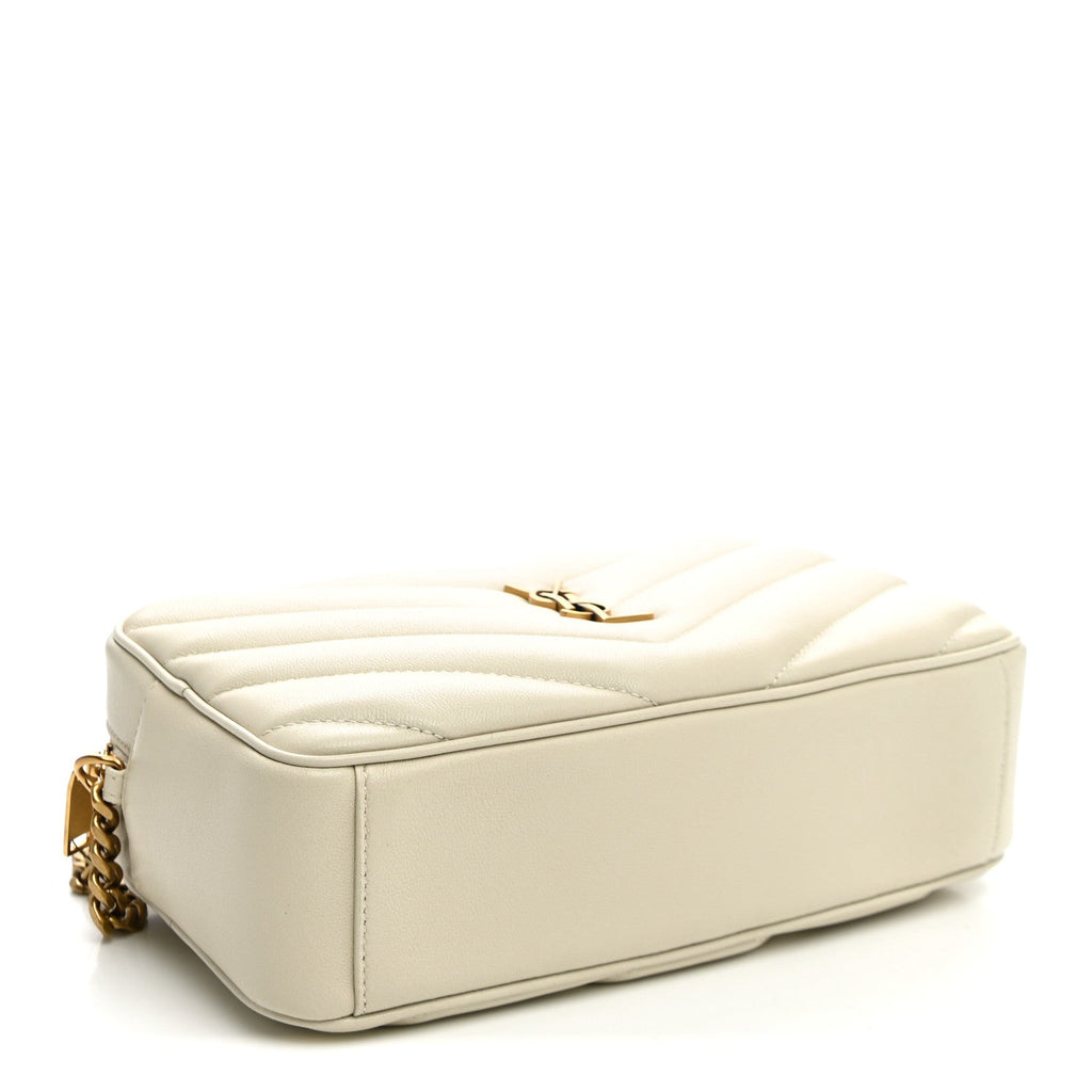 Saint Laurent Lambskin Chevron Quilted Medium Loulou Camera Bag Crema Soft