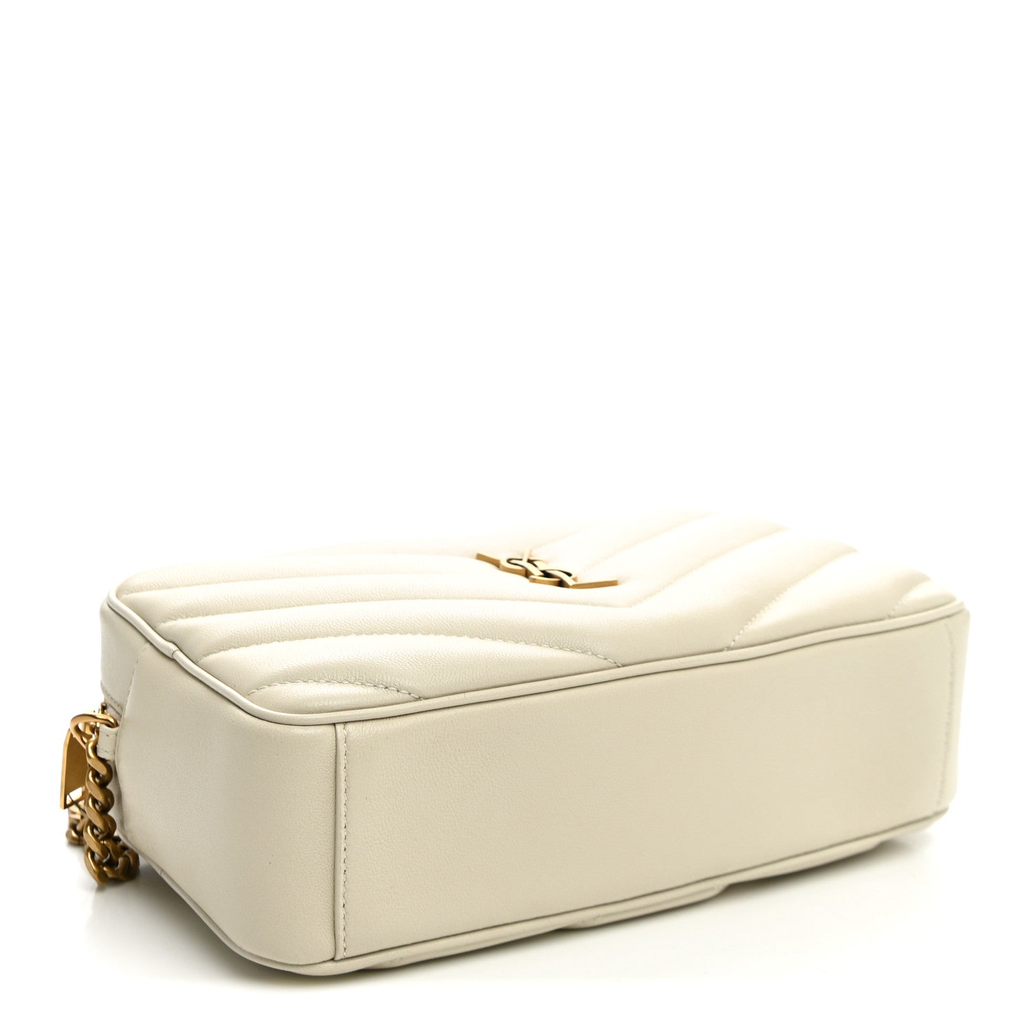 Saint Laurent Lambskin Chevron Quilted Medium Loulou Camera Bag Crema Soft
