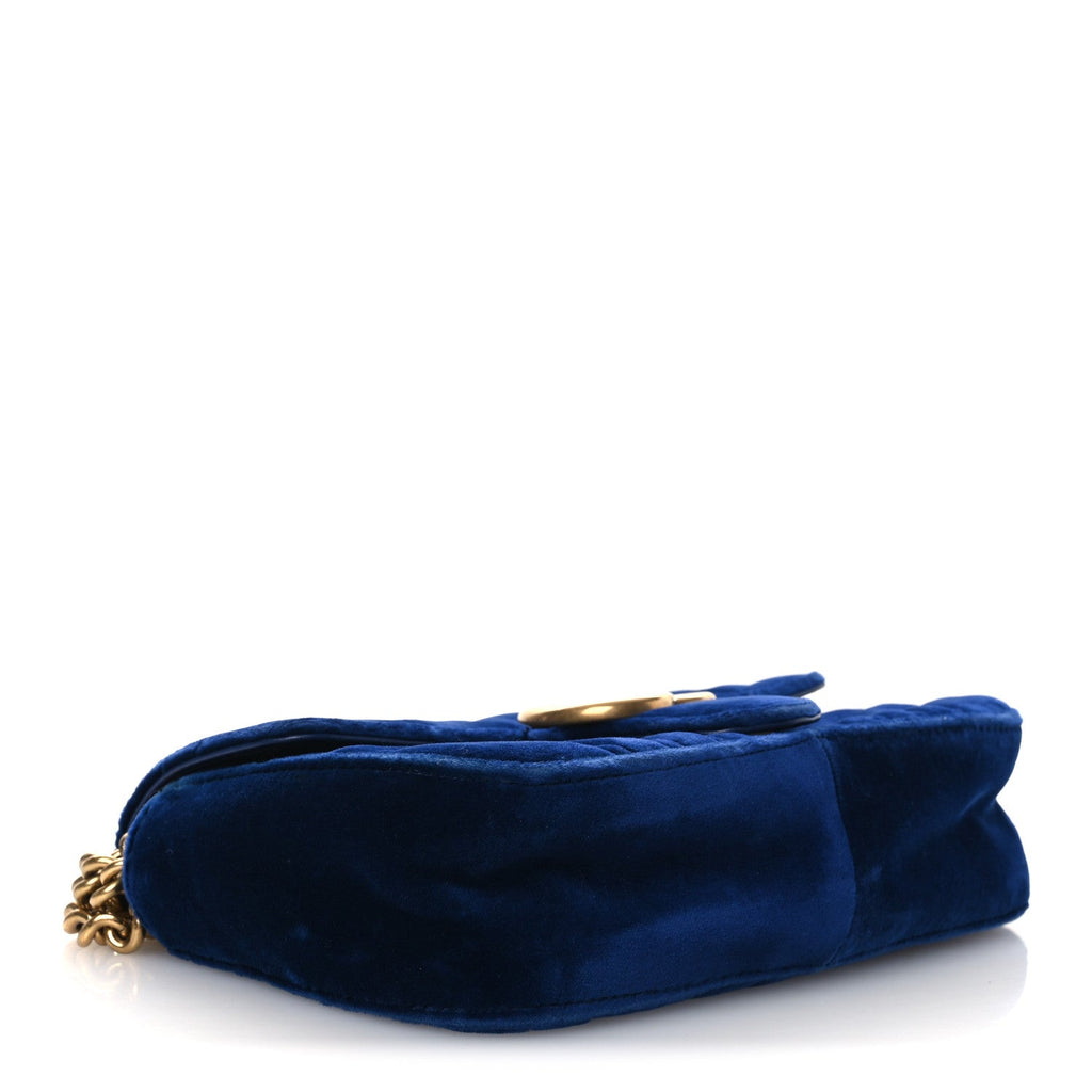 Gucci Velvet Matelasse Mini GG Marmont Shoulder Bag Cobalt Blue