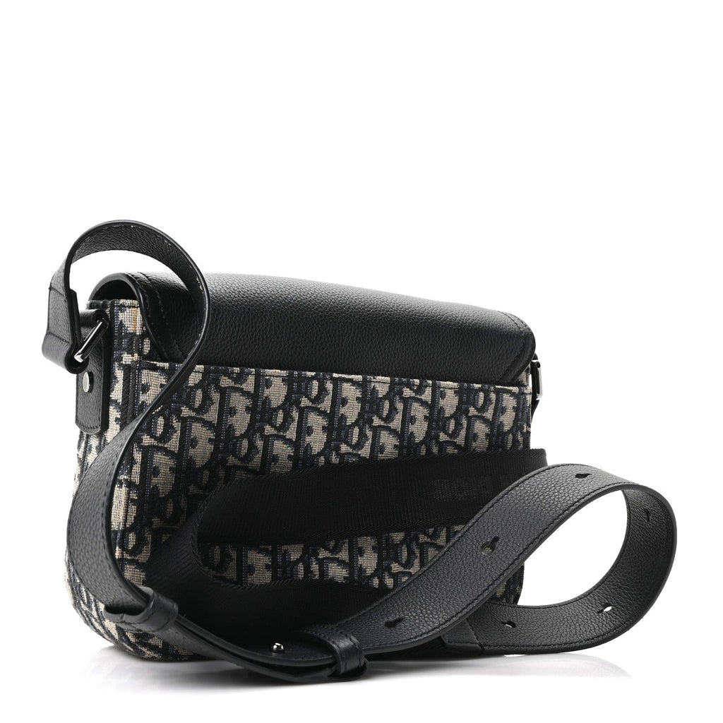 Dior Oblique Jacquard Grained Calfskin Small Saddle Messenger Bag Beige Black