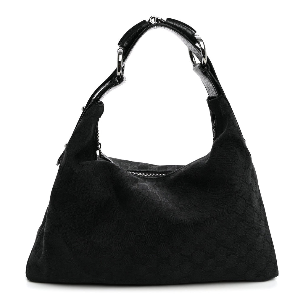 Gucci Monogram Medium Horsebit Chain Hobo Black