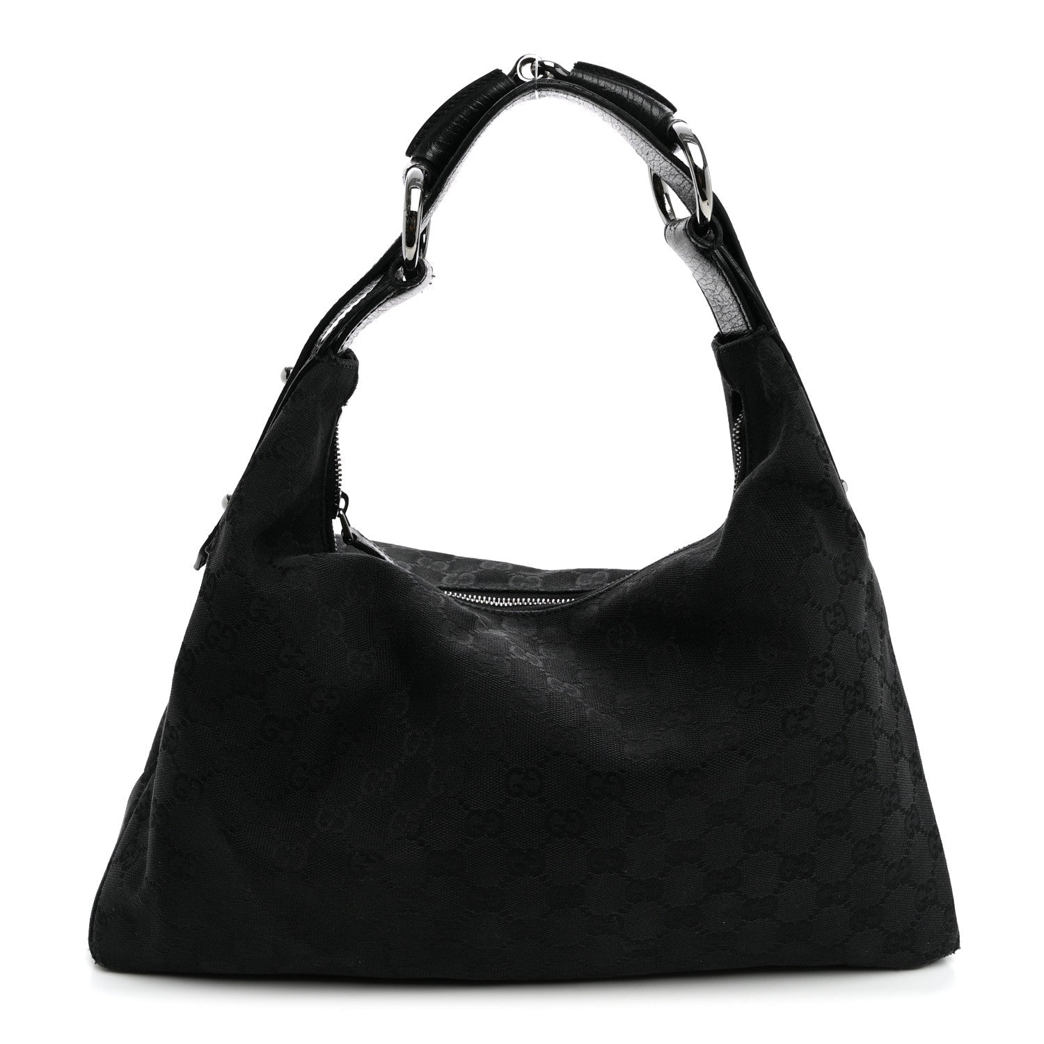 Gucci Monogram Medium Horsebit Chain Hobo Black