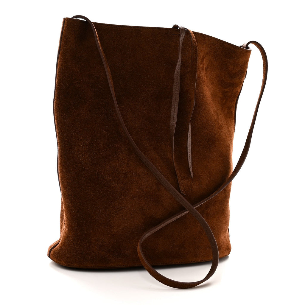 Celine Suede Calfskin Reversible Triomphe Bucket Bag Brown
