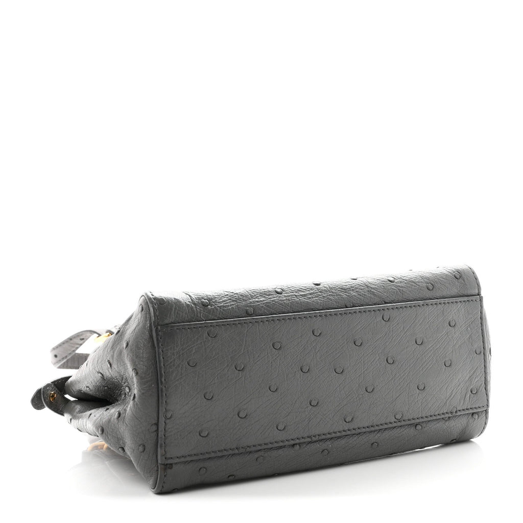 Fendi Ostrich Shiny Nappa Mini Peekaboo Iconic Satchel Grey