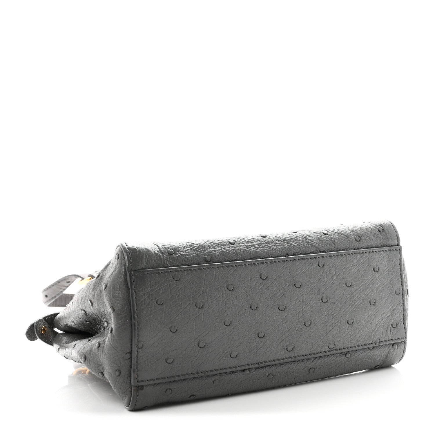 Fendi Ostrich Shiny Nappa Mini Peekaboo Iconic Satchel Grey