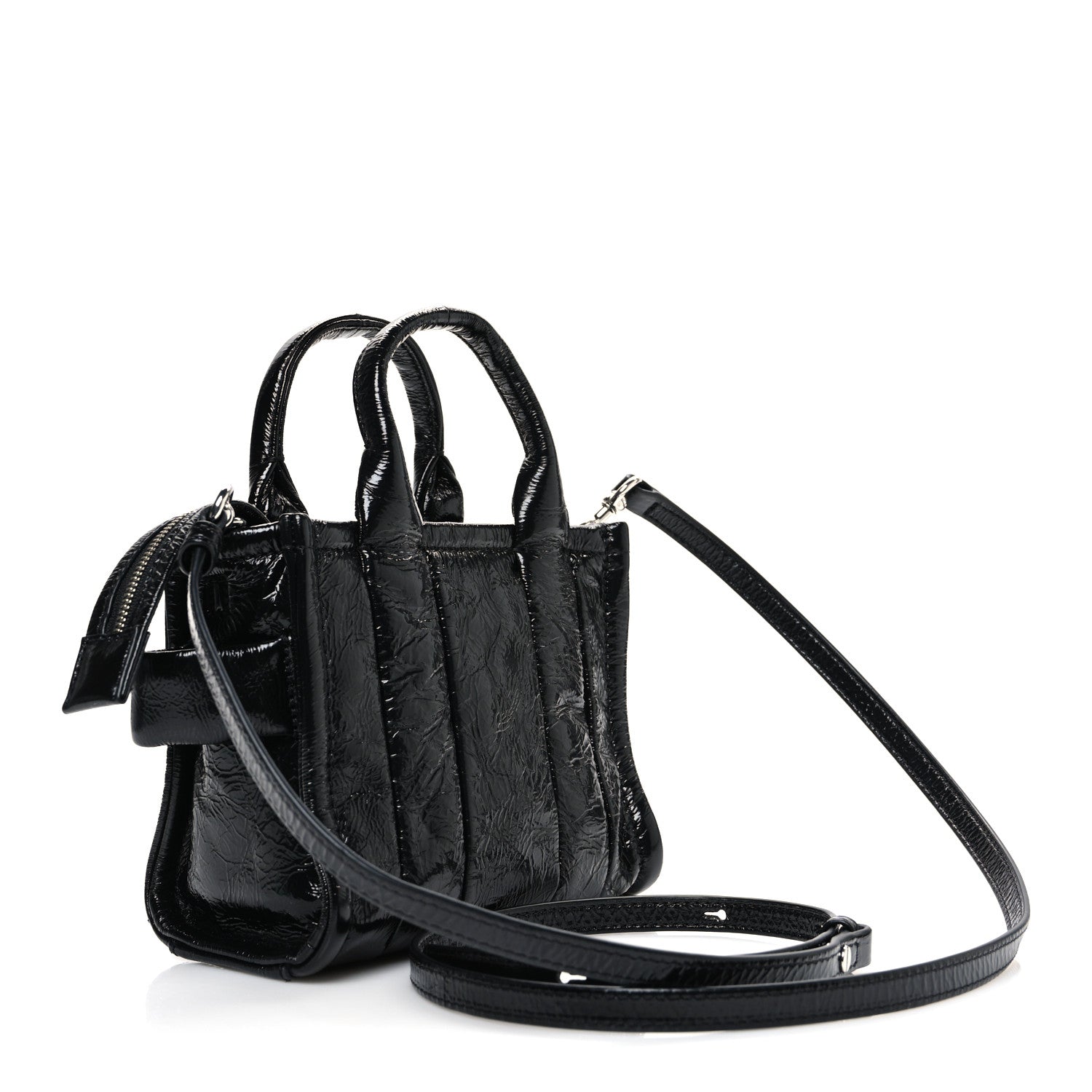 Shiny Crinkled Calfskin Mini The Tote Bag Black