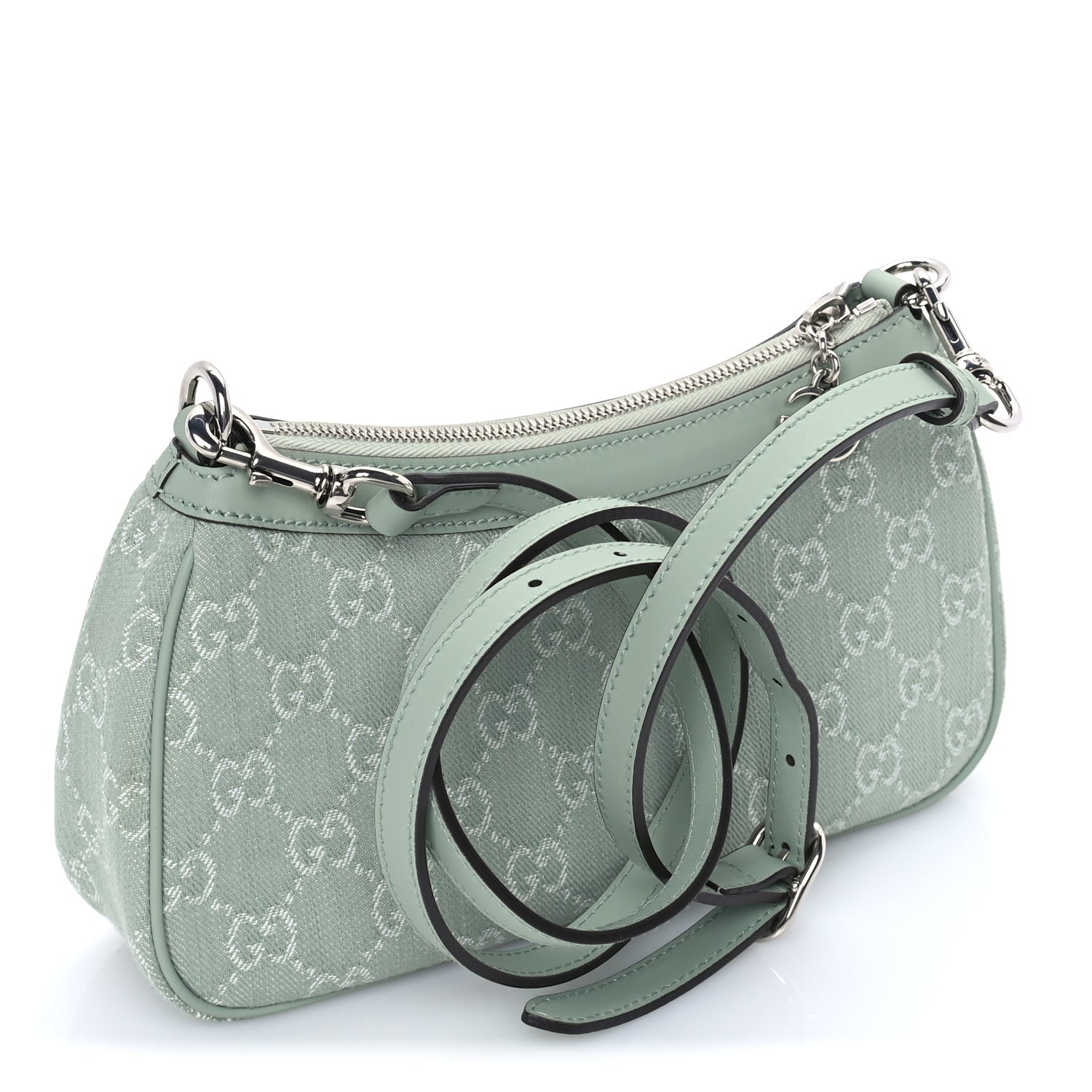 Gucci Denim GG Monogram Calfskin Small Shoulder Bag Pale Green