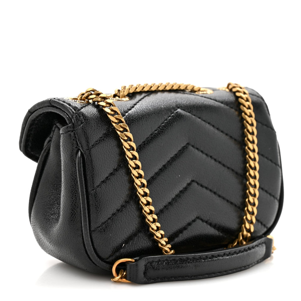 Saint Laurent Lambskin Chevron Quilted Micro LouLou Black