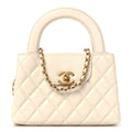 Chanel Shiny Aged Calfskin Quilted Nano Kelly Shopper White