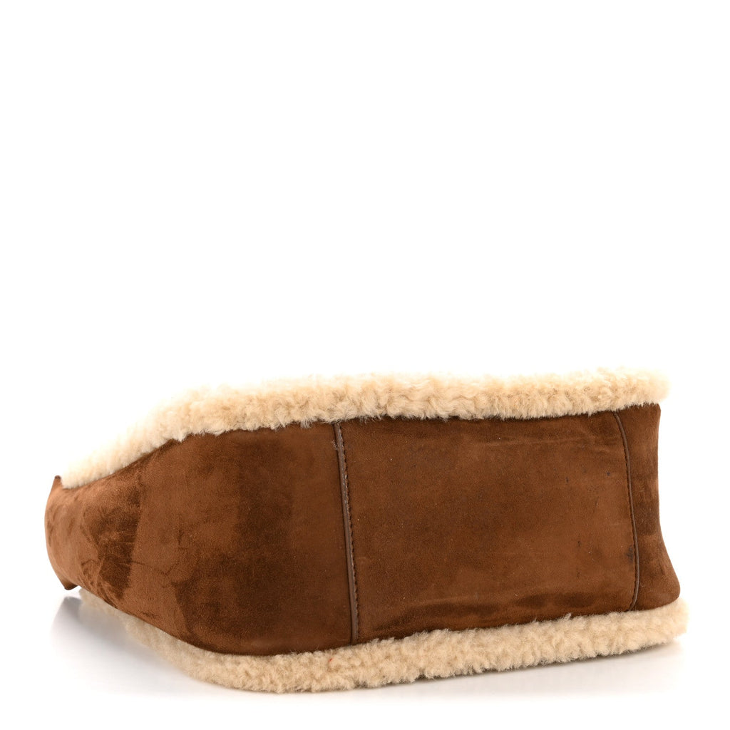 Saint Laurent Suede Shearling Small Le 5 A 7 Soft Hobo Dark Sigaro Natural Beige