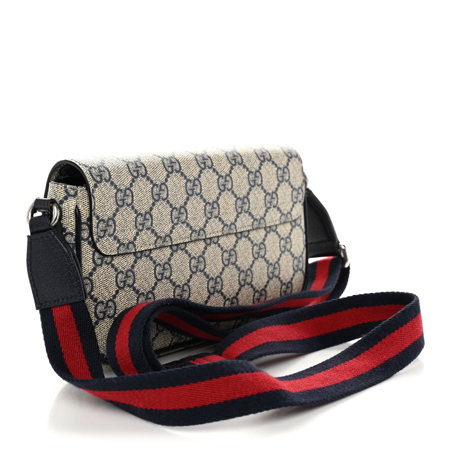 Gucci GG Supreme Monogram Textured Dollar Calfskin Web Mini Ophidia Envelope Shoulder Bag Beige Blue