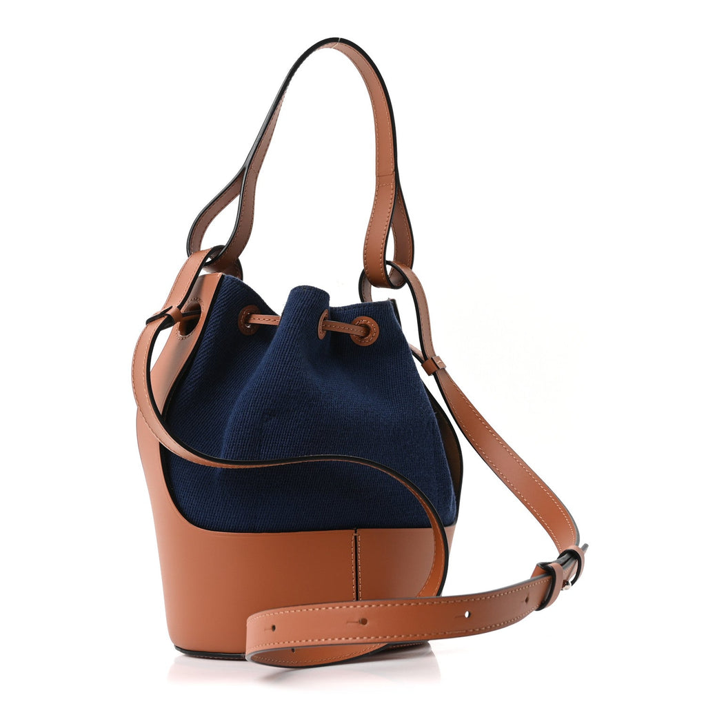 Loewe Canvas Calfskin Balloon Bucket Bag Navy Tan