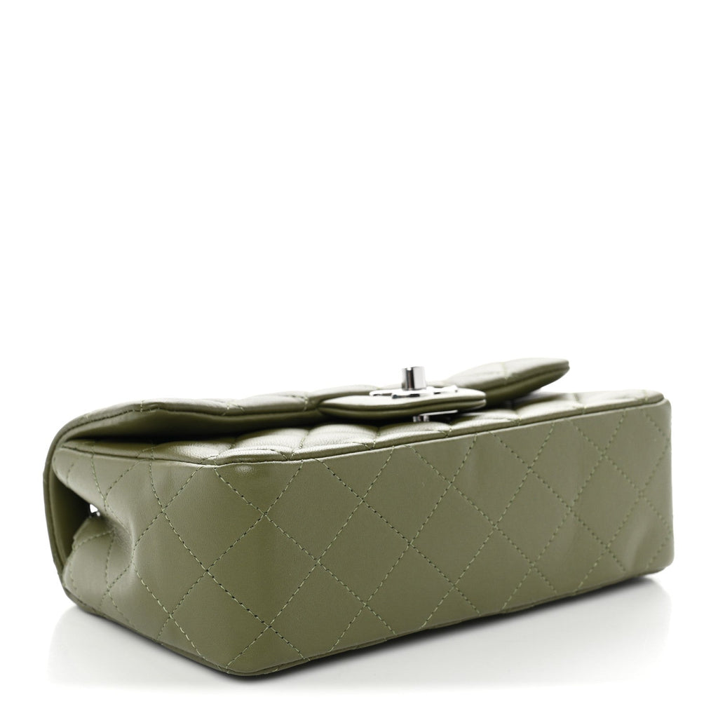 Chanel Lambskin Quilted Mini Rectangular Flap Green