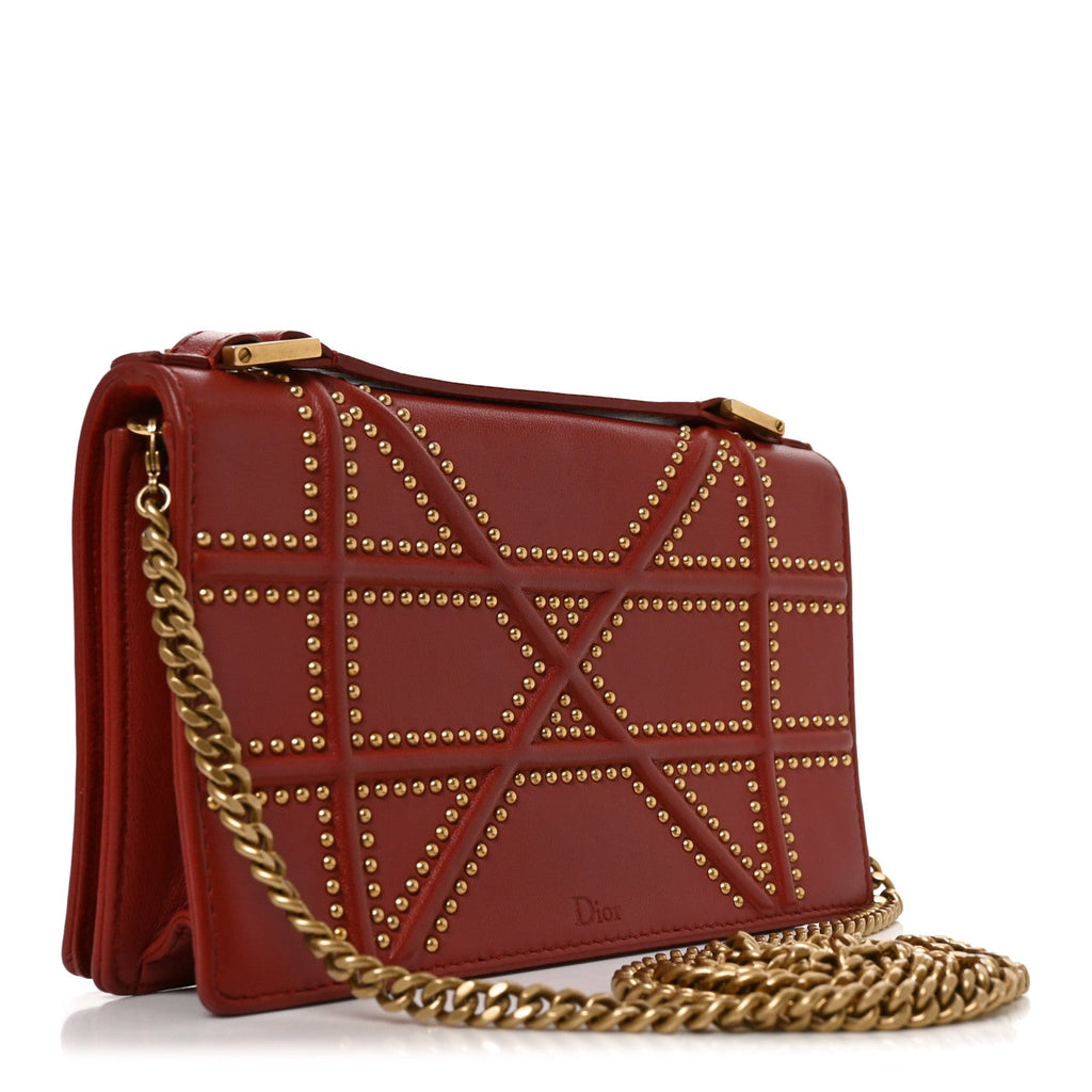Dior Calfskin Studded Diorama Flap Bag Red detail view