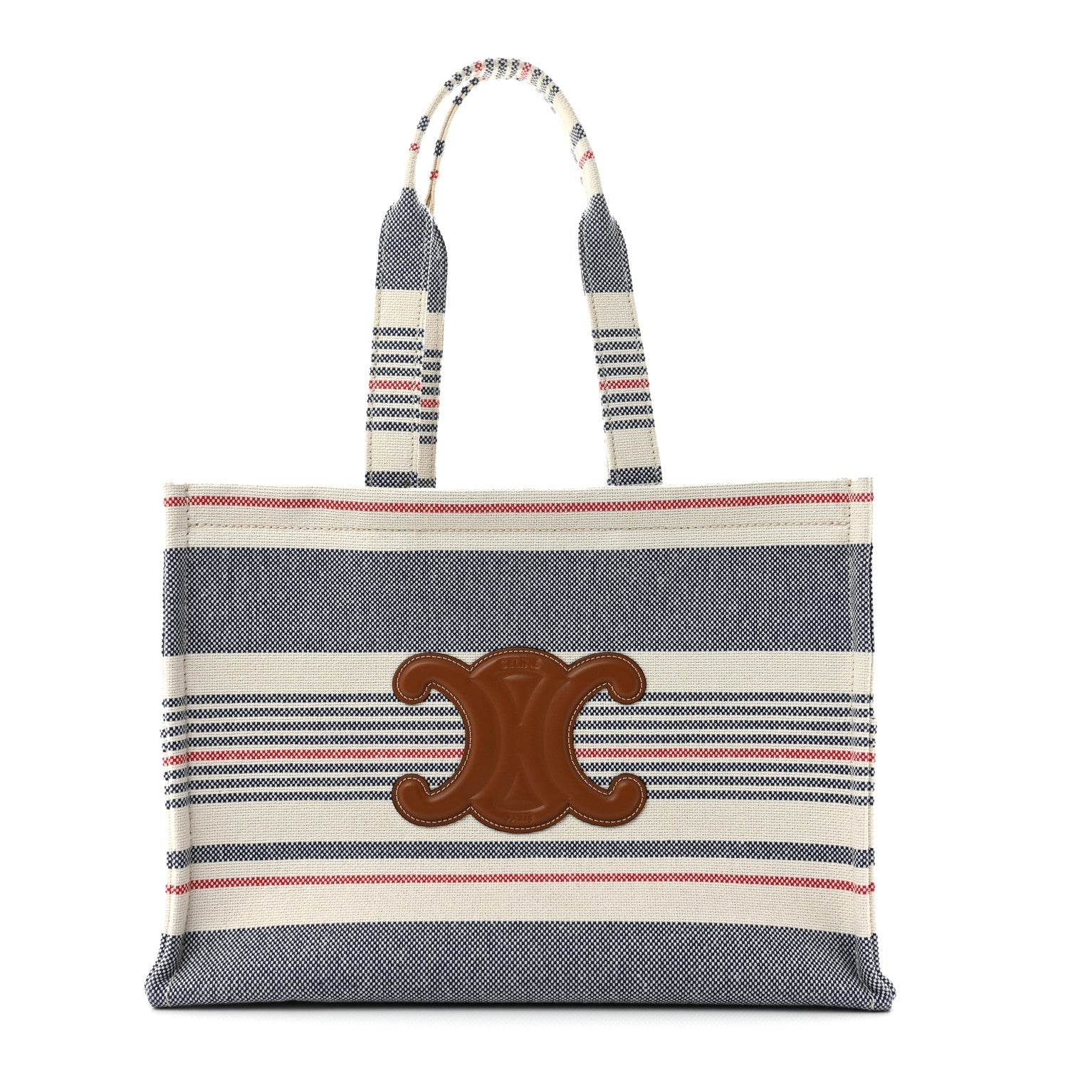 Celine Canvas Calfskin Striped Triomphe Large Cabas Red White Blue