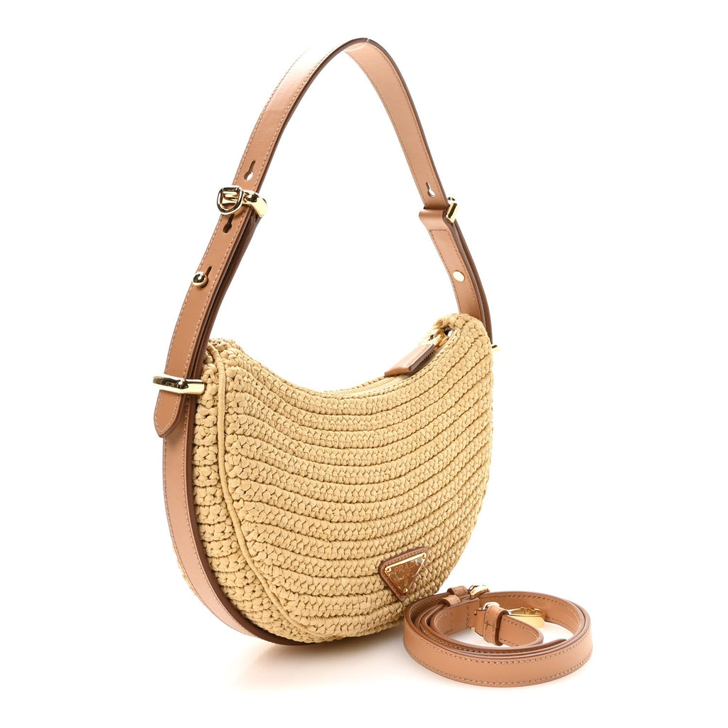 Prada Yarn Raffia Effect Crochet Arque Shoulder Bag Natural