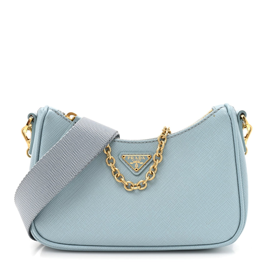 Prada Saffiano Lux Re-Edition 2005 Mini Shoulder Bag Celeste